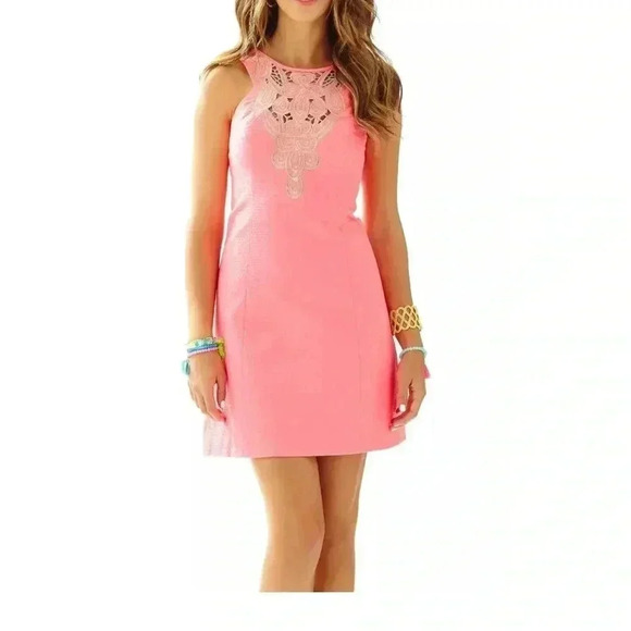 Lilly Pulitzer LARGO CUT IN SHIFT DRESS Size 6 Coral Pink with Gold - Picture 5 of 15